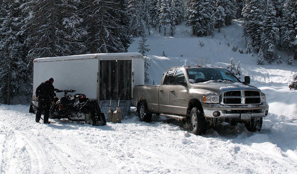 Truck Towing Trailer Winter